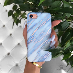 Sky Blue Rose Gold Chrome Marble iPhone case
